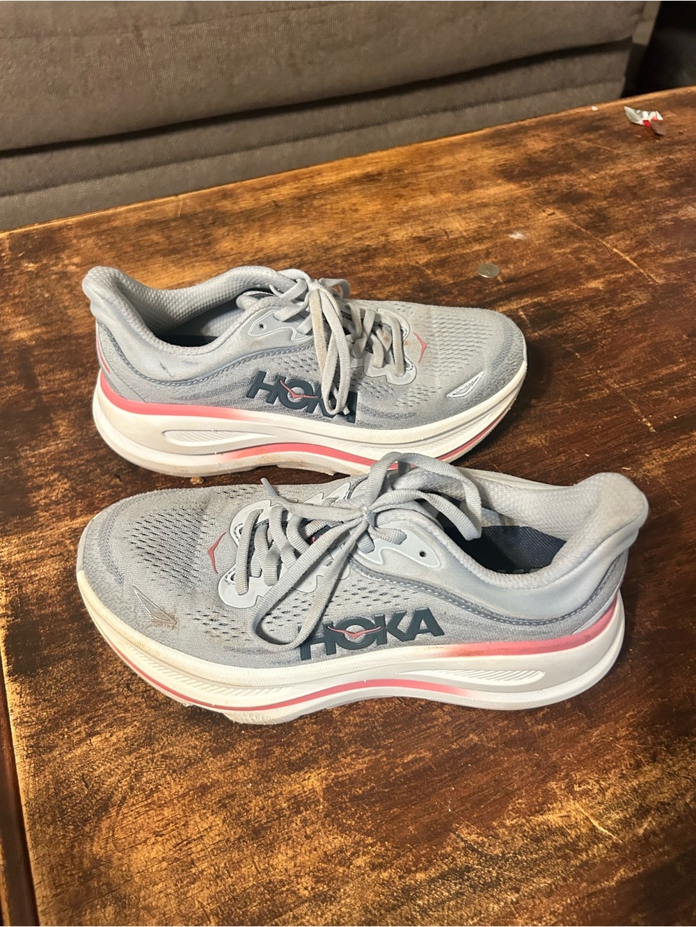 Hoka One One Women's Light Gray and Pink Athletic Running Shoes